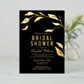 Elegante Eenvoudige Tak Zwarte Bruidsdouche Goud Folie Uitnodiging (Staand Voorkant)