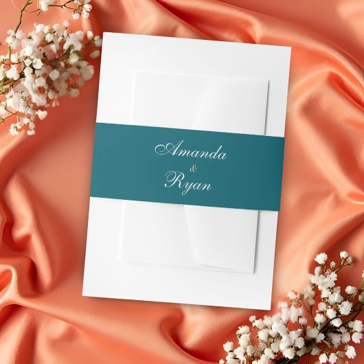 Elegante Eenvoudige Teal Script Huwelijk Uitnodigingen Wikkel