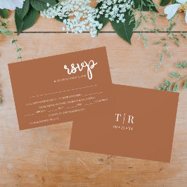 Elegante eenvoudige terracotta bruiloft RSVP kaartje