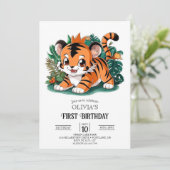 Elegante Eenvoudige Tijger 1e verjaardag Digitaal Kaart (Staand voorkant)