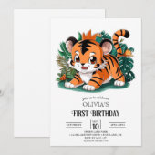 Elegante Eenvoudige Tijger 1e verjaardag Digitaal Kaart (Voorkant / Achterkant)