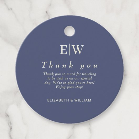 Elegante Eenvoudige Toekomst Dusk met Monogram Tro Bedankjes Labels (Voorkant)