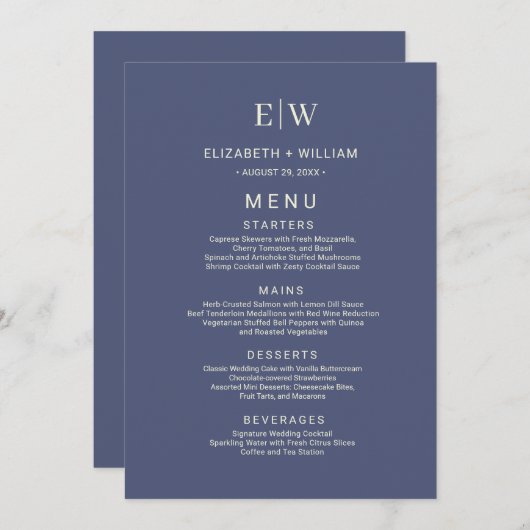 Elegante Eenvoudige Toekomst Dusk met Monogram Tro Menu (Voorkant / Achterkant)