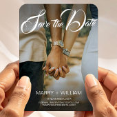 Elegante eenvoudige trouwfoto's slaan de datum op magneet