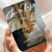 Elegante eenvoudige trouwfoto's slaan de datum op magneet