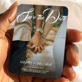 Elegante eenvoudige trouwfoto's slaan de datum op magneet