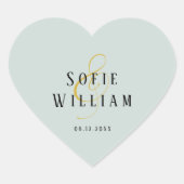Elegante Eenvoudige Trouwnamen Datum groene Sticke Hart Sticker (Voorkant)