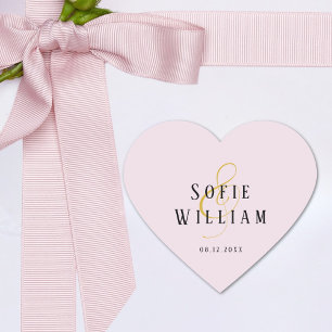 Elegante Eenvoudige Trouwnamen Datum Roze Sticker