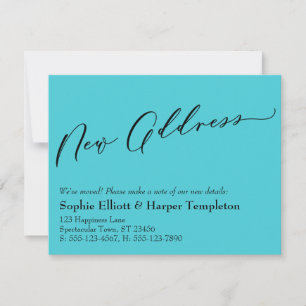 Elegante, Eenvoudige Turquoise Nieuw Adres Aankond Notitiekaartje