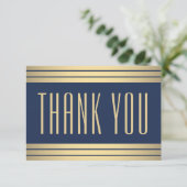 Elegante eenvoudige typografie Navy Blue & Gold St Bedankkaart (Staand voorkant)