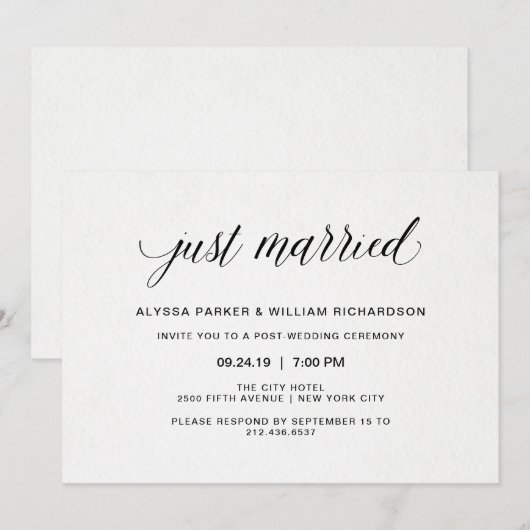 Elegante Eenvoudige Typografie Net Getrouwd Feest Kaart (Voorkant / Achterkant)