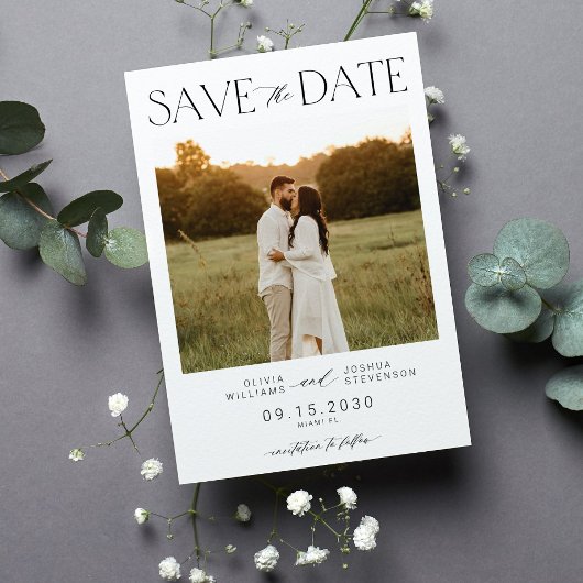 Elegante eenvoudige typografie script foto bruilof save the date