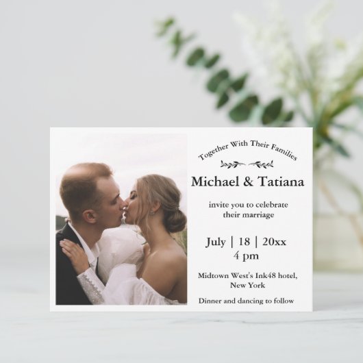 Elegante eenvoudige typografie trouwfoto kaart (Staand voorkant)