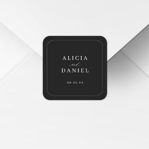 Elegante eenvoudige typografie zwart bruiloft vierkante sticker