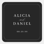 Elegante eenvoudige typografie zwart bruiloft vierkante sticker (Voorkant)