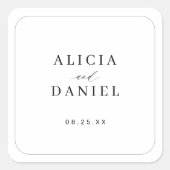 Elegante eenvoudige typografie zwart-wit bruiloft vierkante sticker (Voorkant)