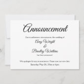 Elegante, eenvoudige uitgestelde huwelijksaankondi kaart (Voorkant)
