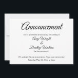 Elegante, Eenvoudige Uitgestelde Trouwdatum Aankon Kaart<br><div class="desc">Hier is een elegante, eenvoudige kaart om uw gasten te informeren als het nodig is geworden om de datum van uw trouwdag te wijzigen. Gebruik de velden in de sjabloon om uw persoonlijke gegevens toe te voegen en maak dit unieke, moderne ontwerp uw eigen. De witte achtergrond kan worden gewijzigd...</div>