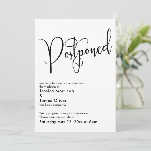 Elegante eenvoudige update uitgestelde bruiloft Ka Kaart (Staand voorkant)