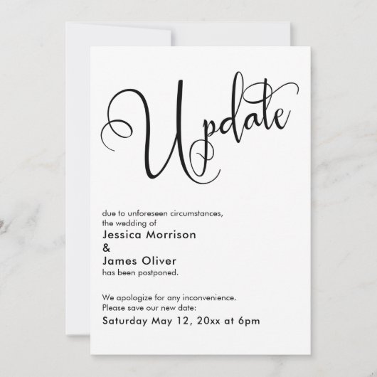 Elegante eenvoudige update uitgestelde bruiloft Ka Kaart (Voorkant)