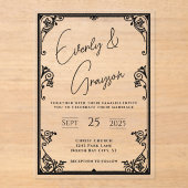 Elegante Eenvoudige Victoriaans Bloemen Border Wed Acryl Uitnodigingen (Voorkant)