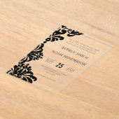 Elegante Eenvoudige Victoriaans Zwarte Damask Wedd Acryl Uitnodigingen (Laagn)