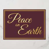 Elegante Eenvoudige Vrede op Aarde Bordeaux Goud Folie Feestdagenkaart (Voorkant)