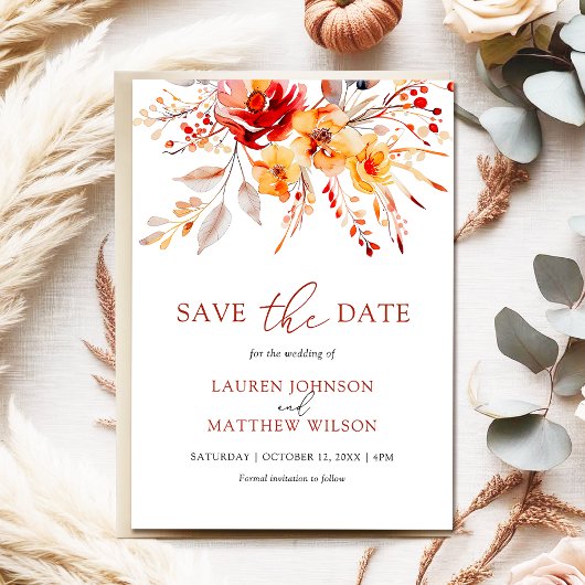 Elegante Eenvoudige Waterverf Bloemen Fall Wedding Save The Date