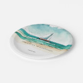 Elegante eenvoudige waterverf boot cruise bruiloft papieren bordje (Gekanteld)