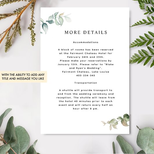 Elegante, eenvoudige Waterverf groen Meer details Informatiekaartje