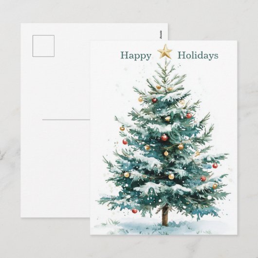 Elegante Eenvoudige Waterverf Kerstboom Custom Feestdagenkaart (Voorkant / Achterkant)