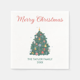 Elegante eenvoudige Waterverf kerstboom Ornamenten Servet