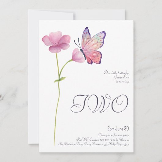 Elegante Eenvoudige Waterverf Vlinder 2e Verjaarda Kaart (Voorkant)