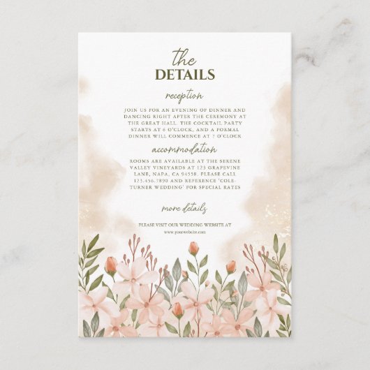 Elegante eenvoudige Wildflower Details behuizing K Informatiekaartje (Voorkant)