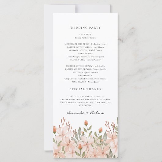 Elegante eenvoudige Wildflower Wedding Programma's (Achterkant)