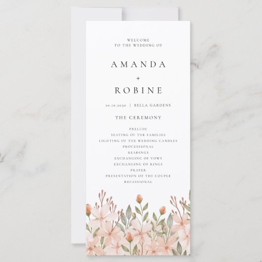 Elegante eenvoudige Wildflower Wedding Programma's (Voorkant)