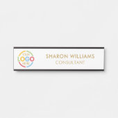 Elegante Eenvoudige Wit en Goud Custom Business Lo Deurbordje (Voorkant)