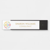 Elegante Eenvoudige Wit en Goud Custom Business Lo Deurbordje (Voorkant)