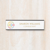 Elegante Eenvoudige Wit en Goud Custom Business Lo Deurbordje (Voorkant)