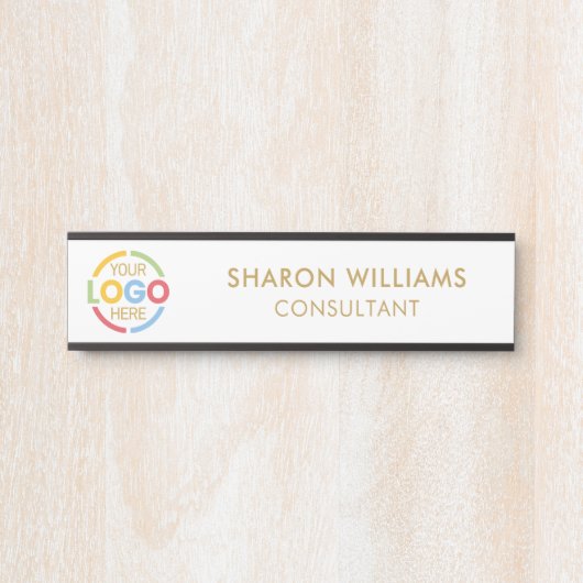 Elegante Eenvoudige Wit en Goud Custom Business Lo Deurbordje (Voorkant)