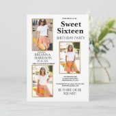Elegante Eenvoudige Wit Gouden Foto Sweet Sixteen Kaart (Staand voorkant)