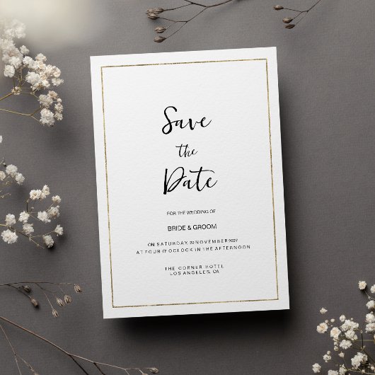 Elegante eenvoudige witgouden minimalist Save the Kaart