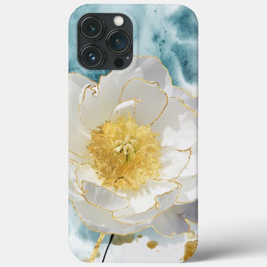 Elegante Eenvoudige Witte Bloem Luxe Gouden Waterv Case-Mate iPhone Case (Achterkant)