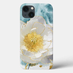 Elegante Eenvoudige Witte Bloem Luxe Gouden Waterv Case-Mate iPhone Case