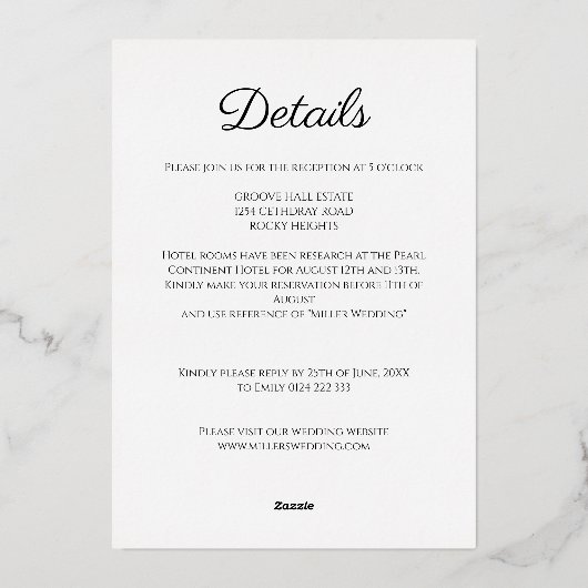 Elegante eenvoudige witte en gouden bruiloft folie uitnodiging (Achterkant)