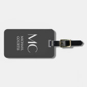 Elegante Eenvoudige Witte en Zwarte Monogrammed Na Bagagelabel (Voorkant horizontaal)