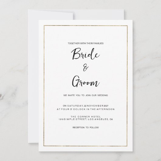 Elegante eenvoudige witte gouden minimalistische b kaart (Voorkant)