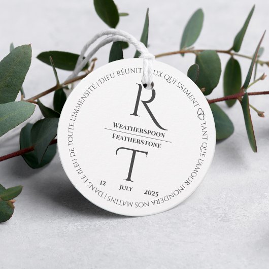 Elegante Eenvoudige Witte Grijze Monogram Huwelijk Bedankjes Labels