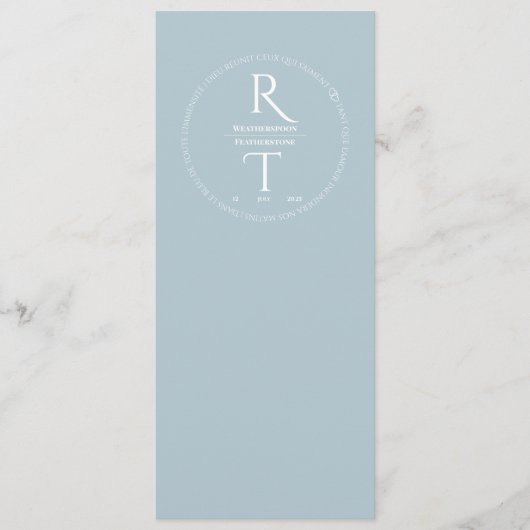 Elegante Eenvoudige Witte Grijze Monogram Huwelijk Menu (Voorkant)