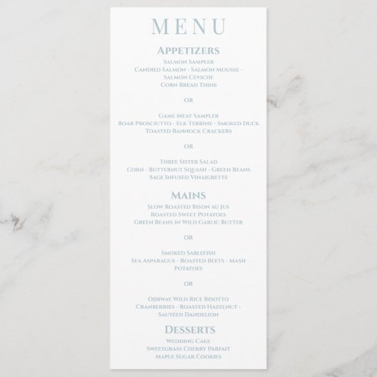 Elegante Eenvoudige Witte Grijze Monogram Huwelijk Menu (Achterkant)